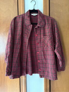 Eddie Bauer Red Plaid Button-Front Shirt Jacket